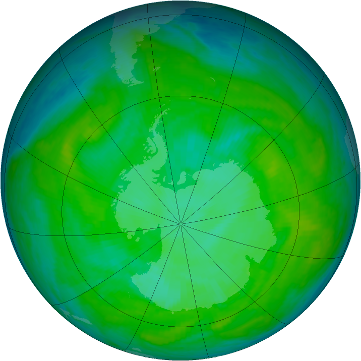 Antarctic ozone map for 15 December 2000